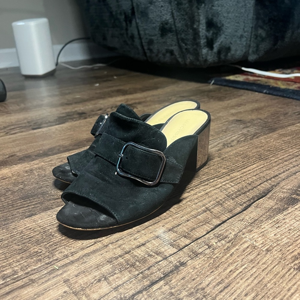 Black Marc Fisher Mules with Reflective Silver Details